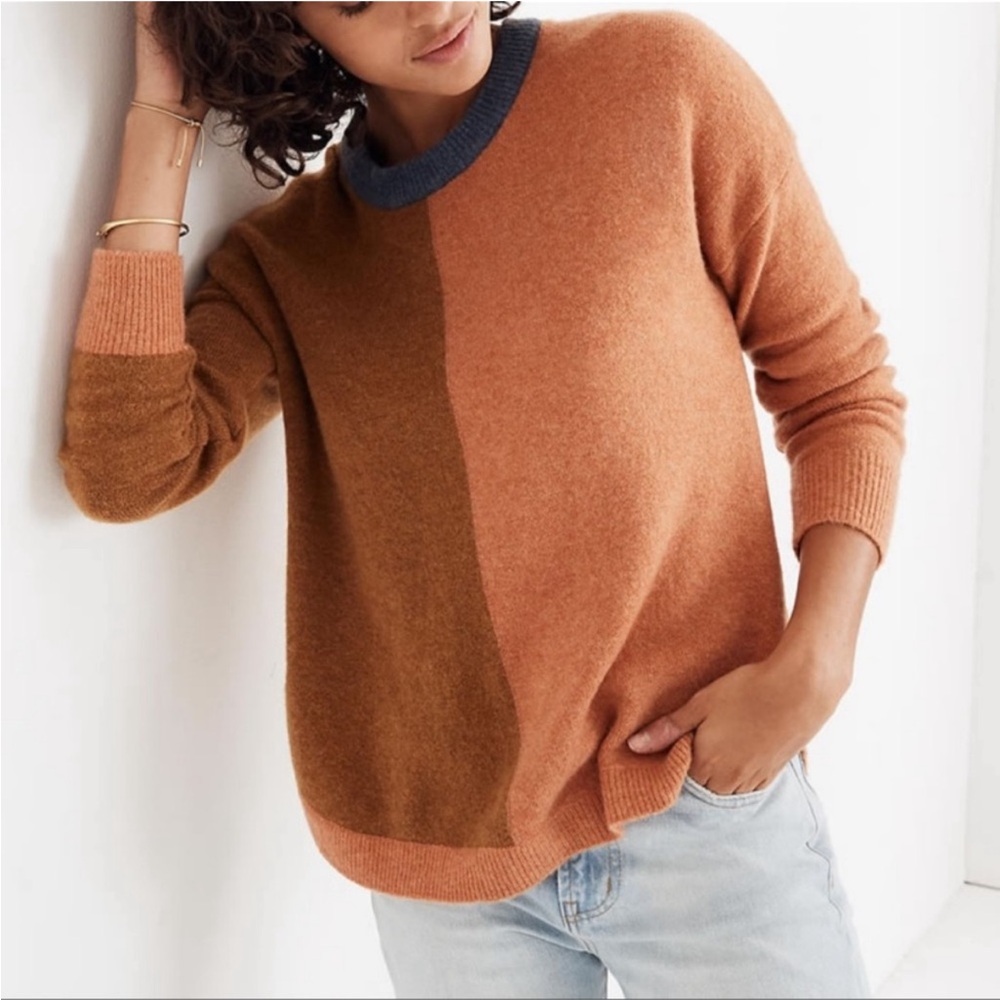 Madewell Westlake Colorblock Pullover Sweater Coziest Yarn Neutrals Gray-Small